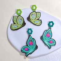 1 Pair Sweet Flower Butterfly Arylic Epoxy Women's Drop Earrings main image 3