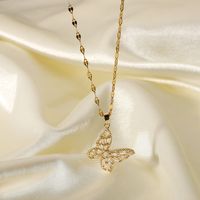 1 Piece Elegant Butterfly Stainless Steel Inlay Zircon Pendant Necklace main image 3