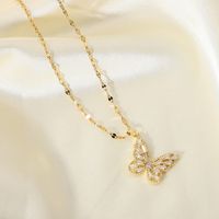 1 Piece Elegant Butterfly Stainless Steel Inlay Zircon Pendant Necklace main image 4