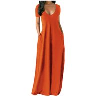 Women's Regular Dress Vacation Deep V V-opening Short Sleeve Solid Color Maxi Long Dress Beach main image 3