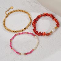 1 Piece Retro Circle Stainless Steel Natural Stone Pearl Plating Bracelets main image 5