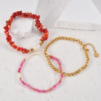 1 Piece Retro Circle Stainless Steel Natural Stone Pearl Plating Bracelets main image 1