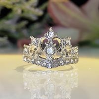 1 Piece Retro Crown Metal Inlay Zircon Silver Plated Women's Rings sku image 3