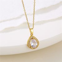 Stainless Steel Titanium Steel 18K Gold Plated Retro Plating Inlay Water Droplets Heart Shape Snowflake Zircon Pendant Necklace sku image 4