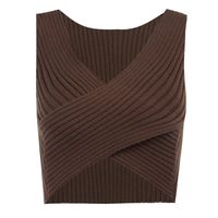 Fashion Solid Color Spandex Polyester V Neck Knitted Tank Top Vest main image 4