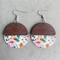 1 Pair Simple Style Flower Pu Leather Wood Women's Drop Earrings sku image 2