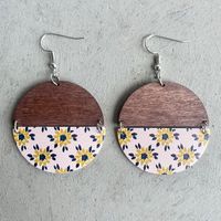 1 Pair Simple Style Flower Pu Leather Wood Women's Drop Earrings sku image 3