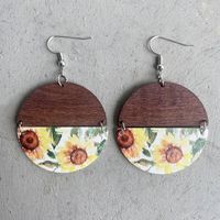1 Pair Simple Style Flower Pu Leather Wood Women's Drop Earrings main image 2