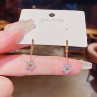 1 Pair Fashion Flower Copper Inlay Zircon Drop Earrings main image 4