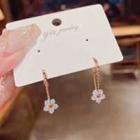 1 Pair Fashion Flower Copper Inlay Zircon Drop Earrings main image 3