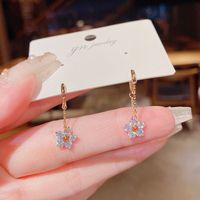 1 Pair Fashion Flower Copper Inlay Zircon Drop Earrings main image 2