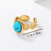 201 Stainless Steel 18K Gold Plated Vintage Style Inlay Round Square Turquoise Open Ring main image 5