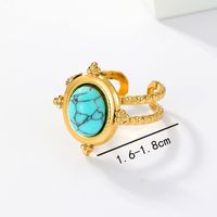 201 Stainless Steel 18K Gold Plated Vintage Style Inlay Round Square Turquoise Open Ring main image 10