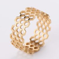 Wholesale Casual Honeycomb Stainless Steel Gold Plated Rings sku image 5