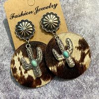 1 Pair Bohemian Cactus Alloy Leather Inlay Turquoise Women's Drop Earrings sku image 4