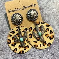 1 Pair Bohemian Cactus Alloy Leather Inlay Turquoise Women's Drop Earrings sku image 2