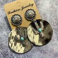 1 Pair Bohemian Cactus Alloy Leather Inlay Turquoise Women's Drop Earrings sku image 3