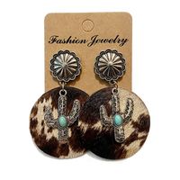 1 Pair Bohemian Cactus Alloy Leather Inlay Turquoise Women's Drop Earrings main image 3