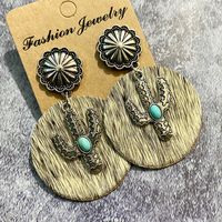 1 Pair Bohemian Cactus Alloy Leather Inlay Turquoise Women's Drop Earrings sku image 6