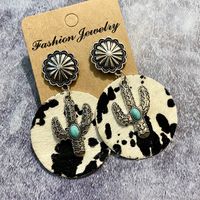 1 Pair Bohemian Cactus Alloy Leather Inlay Turquoise Women's Drop Earrings sku image 1