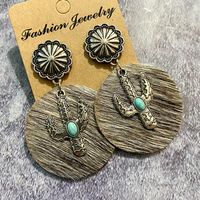 1 Pair Bohemian Cactus Alloy Leather Inlay Turquoise Women's Drop Earrings sku image 6