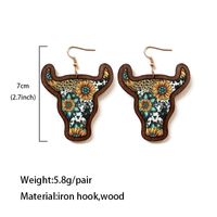 1 Pair Retro Bull Head Wood Women's Drop Earrings main image 3