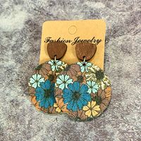 1 Pair Retro Flower Wood Copper Printing Patchwork Women's Drop Earrings sku image 6