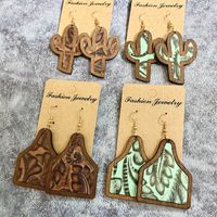 1 Pair Retro Cactus Wood Copper Printing Patchwork Women's Drop Earrings main image 1