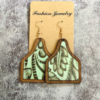 1 Pair Retro Cactus Wood Copper Printing Patchwork Women's Drop Earrings sku image 1