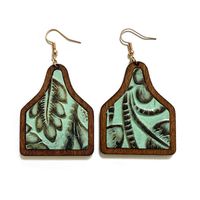 1 Pair Retro Cactus Wood Copper Printing Patchwork Women's Drop Earrings main image 3