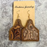 1 Pair Retro Cactus Wood Copper Printing Patchwork Women's Drop Earrings sku image 2