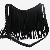 Women's Medium Suede Solid Color Vintage Style Tassel Square Zipper Crossbody Bag sku image 4