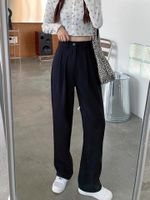 Women's Street British Style Solid Color Ankle-length Casual Pants Wide Leg Pants main image 4