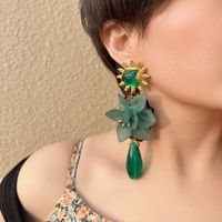 1 Pair Vacation Round Flower Alloy Cloth Plating Inlay Resin Gold Plated Women's Drop Earrings main image 3