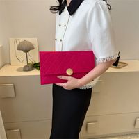 Black Rose Red Green Felt Solid Color Lingge Metal Button Square Evening Bags main image 4