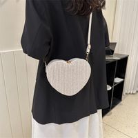 Women's Small Straw Solid Color Fashion Weave Heart-shaped Zipper Crossbody Bag main image 5