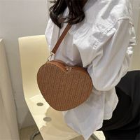 Women's Small Straw Solid Color Fashion Weave Heart-shaped Zipper Crossbody Bag main image 4