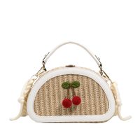 Women's Small Straw Color Block Cherry Streetwear Lock Clasp Handbag Crossbody Bag sku image 1