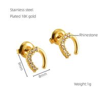 1 Paire Mode Forme C Incruster Acier Inoxydable Strass Plaqué Or 18K Boucles D'Oreilles sku image 1