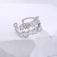 Fashion Irregular Square Double Row Color Zircon Opening Copper Ring main image 8