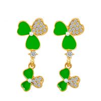 1 Pair Simple Style Shamrock Alloy Inlay Rhinestones 14k Gold Plated St. Patrick Women's Ear Studs main image 2