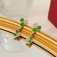 1 Pair Simple Style Shamrock Alloy Inlay Rhinestones 14k Gold Plated St. Patrick Women's Ear Studs main image 4