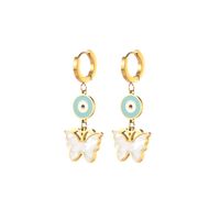 1 Pair Artistic Eye Butterfly Plating Inlay 304 Stainless Steel Resin Zircon 14K Gold Plated Drop Earrings main image 6