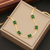 Stainless Steel 18K Gold Plated Elegant Plating Inlay Square Artificial Gemstones Bracelets Earrings Necklace sku image 3