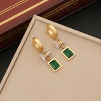 Stainless Steel 18K Gold Plated Elegant Plating Inlay Square Artificial Gemstones Bracelets Earrings Necklace sku image 2