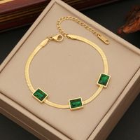 Stainless Steel 18K Gold Plated Elegant Plating Inlay Square Artificial Gemstones Bracelets Earrings Necklace sku image 1