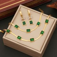 Stainless Steel 18K Gold Plated Elegant Plating Inlay Square Artificial Gemstones Bracelets Earrings Necklace main image 1