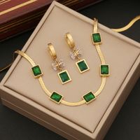 Stainless Steel 18K Gold Plated Elegant Plating Inlay Square Artificial Gemstones Bracelets Earrings Necklace main image 3