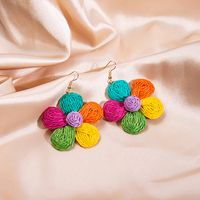 1 Paire Bohémien Fleur Raphia Le Fer Crochet D'oreille main image 4