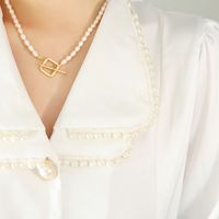 1 Stück Mode Quadrat Süßwasserperle Titan Stahl Perlen Überzug Halskette main image 7